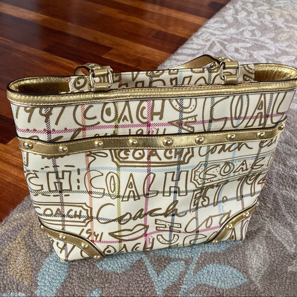 Authentic coach bag. Ivory and gold with studs! - Picture 1 of 6